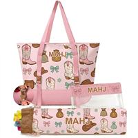 Sac de rangement Mahjong de style western américain pour bottes de cowboy, sac à main trois pièces et trousse de maquillage