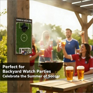 Décapsuleur <span class=keywords><strong>mural</strong></span> pour terrain de football avec récupérateur de bouchons - Décapsuleur en bois sur le thème du football pour bar, débar pour homme et décoration intérieure - Product Image 2