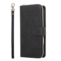 Étui portefeuille à fermeture éclair avec neuf emplacements pour cartes pour iPhone 18 Pro Max, en cuir PU, avec rabat, sangle détachable, fenêtre pour carte d'identité et support intégré