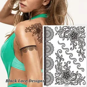 Henna Temporary Tattoos Mandala Flower Elephant Chain Waterproof Henna Stickers for Women Wedding Party DIY on Body Arm Legs