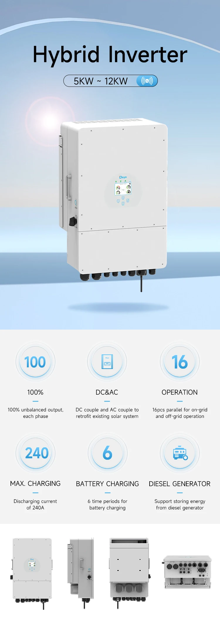 Onduleur Deye 12kW hybride triphasé SUN 12K SG01HP3 EU AM2