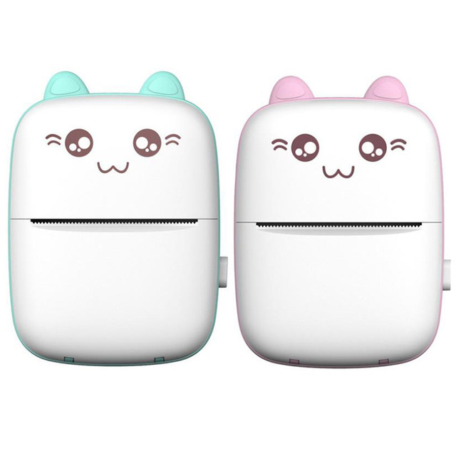 Cute Cat Shape Mini Thermal Printer for Learning Materials Photo Printing 57 X 30mm Paper Size