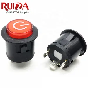 Interruptor de encendido de 22MM con 3 pines para coche, interruptor de botón de plástico rojo brillante con autobloqueo y luz LED de 12V