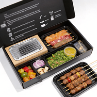 Nouveau Style Ensemble Boîte Repas Bento BBQ au Charbon Jetable Recyclable Portable avec Gril Intégré Fermeture Magnétique Personnalisable