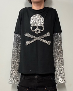 Custom Cotton Cut Vintage SweatShirt <b>Patchwork</b> Applique Embroidery Stained Digital Printed Double Layer Long Sleeve <b>Shirt</b> Men - Product Image 2