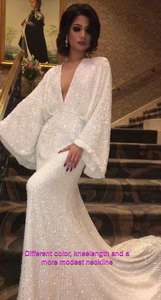 Женское роскошное вечернее платье с блестками на заказ для элегантных женских вечерних платьев с рукавами из рога - Product Image 4