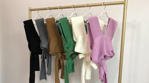 Maglione Corto da <span class=keywords><strong>Donna</strong></span> Sexy Senza Maniche con Lacci Colorati Intercambiabili, Design Alla Moda - Product Image 5