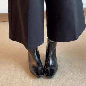 Botines de Mujer con Punta Cuadrada de Cuero Genuino Negro Estilo Francés, Elegantes y Versátiles para el Trabajo, con Cierre Trasero - Product Image 3