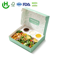 Boîte à salade en papier blanc de qualité alimentaire Hongchang avec compartiment à sauce, impression couleur personnalisée et gaufrage pour l'emballage alimentaire à emporter (sushi)
