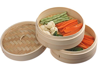 Panier de cuisson à la vapeur, Dim Sum et riz 10 pouces, cuiseur à vapeur de légumes pour la cuisson 100% fait à la main 2 niveaux cuisson des aliments en bambou couvercle en bambou