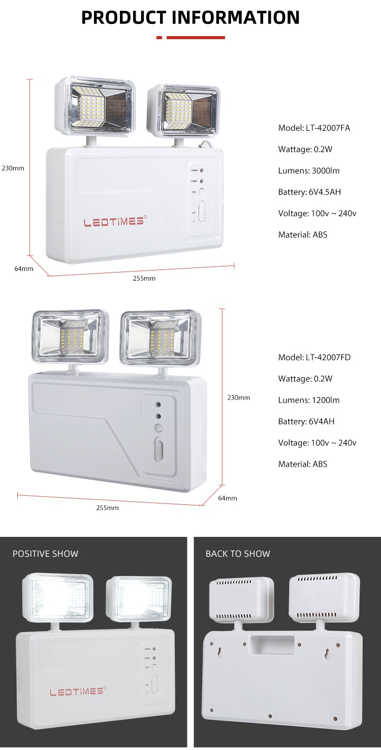 Easy Installation 6V 4AH 48pcs Adjustable Dual Heads Indoor 0.2w Portable Rechargeable Led Emergency Light