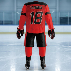 Tenue de Hockey sur Glace LONG MISSION INDUSTRY Canada Rouge Noir Autre Imprimé Homme Adulte Respirant 100% Polyester Vêtement d'Équipe - Product Image 2