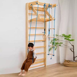 Équipement de gym à domicile : Ensemble d'échelle suédoise en bois avec barre de traction, anneaux de gymnastique et échelle à cordes pour adultes et enfants - Product Image 6