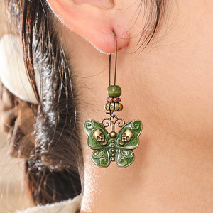 Ensemble collier et boucles d'oreilles papillon vintage, alliage vert plaqué bronze antique, bijoux pour femmes, ensemble tendance - Product Image 3