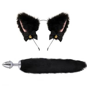 Cute <strong>Cat</strong> Erotic Two-Piece Set Long Tail Anal <strong>Plug</strong> Headband BDSM Role-Playing Props - Stainless Steel Sex Toys - Product Image 3