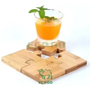Sous-verres de puzzle en bambou en bois de haute qualité pour boissons et dessous de plat pour casseroles, support de casserole, comptoirs, tables d'extrémité, café - Product Image 1