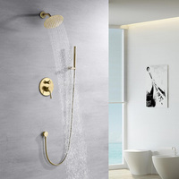 Ensembles de mitigeur de robinet de douche à poignée unique doré brossé rond mural en cuivre matériel salle de bain panneau de système d'eau chaude et froide
