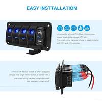 4'lü Rocker Anahtar Paneli, Mavi Işıklı 4.8 Amper Çift USB Şarj Cihazı Voltmetreli 12V-24V DC Rocker Anahtarı, Araba, Kamyon, Tekne, Karavan için