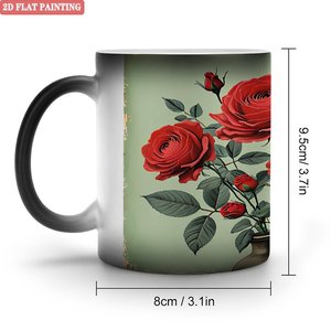 Frosted Black <b>Ceramic</b> <b>Mug</b> 11oz Heat Sensitive Color Changing Cup With Red Rose Design 2D Flat Painting - Product Image 1