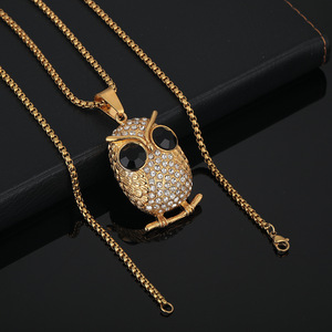 18K 금도금 스테인레스 스틸 올빼미 펜던트 목걸이 링크 웨딩 파티 기념일 지르콘을위한 멋진 나비 패턴 - Product Image 1