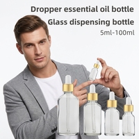 Flacon compte-gouttes en verre transparent noir personnalisé, de 5 ml à 100 ml, avec bouchon à vis et sérigraphie pour huiles essentielles