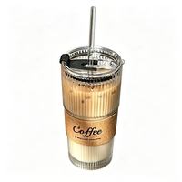 Gobelet en verre avec couvercle et paille, Tasse à café en verre, Tasses à thé en verre, Gobelets en verre avec couvercles, Tasse en verre, Tumbler simple d'inspiration moderne