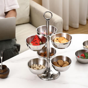 จานผลไม้สแตนเลสหลายชั้นแบบมินิมอล ชั้นวางขนม ชั้นวางของหวาน ดีไซน์สร้างสรรค์ สำหรับห้องนั่งเล่น วางผลไม้อบแห้ง - Product Image 3