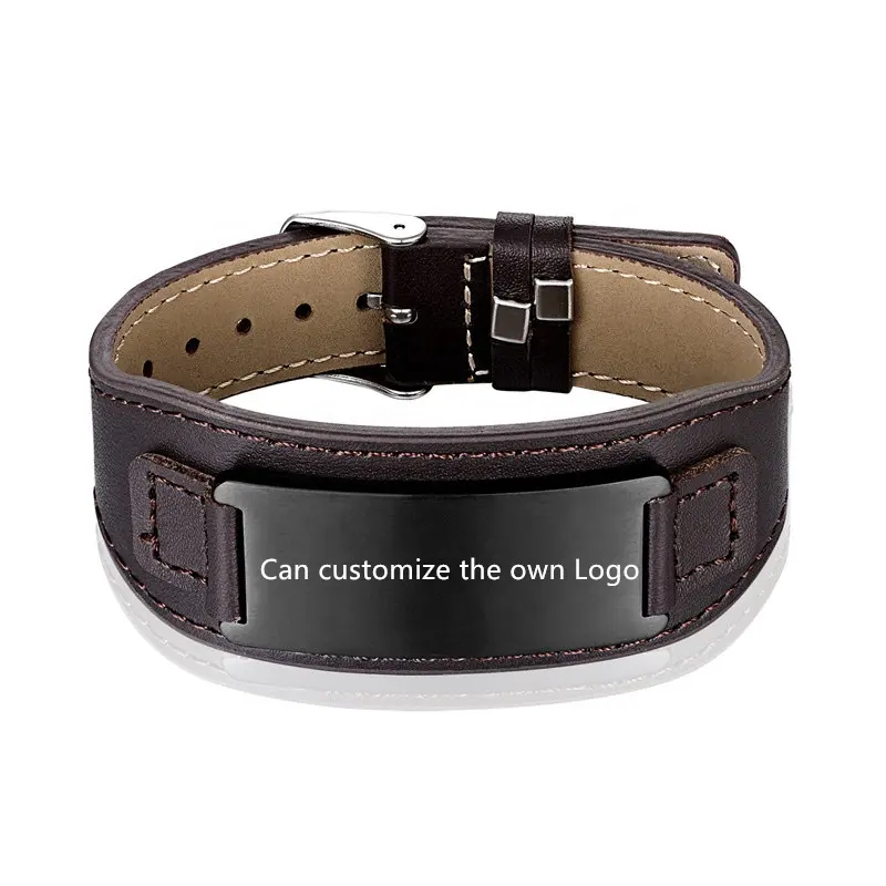 POYA Custom Logo Mens Genuine Leather Bracelets with Freely Resized 316L Stainless Steel Bracelet For Men