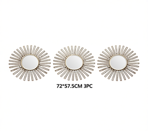 Decorative <b>Wall</b> <b>Mirror</b> <b>Set</b> 3Pc 72x57.5Cm Round Metal Sunburst Design <b>Wall</b> Decoration - Product Image 1