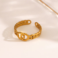 Cincin Baja Tahan Karat Model Garis Silang Sederhana Gaya Eropa dan Amerika untuk Wanita, Hip Hop Personal 18K Emas