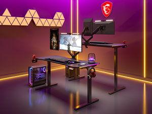 Bureau debout électrique ergonomique moderne à hauteur réglable RGB, table élévatrice en bois et métal, un moteur, 2 niveaux - Product Image 3