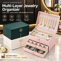 Boîte de rangement à bijoux personnalisée avec logo, directement de l'usine, en cuir PU multicouche avec serrure, support pour colliers, rangement pour bagues et boucles d'oreilles