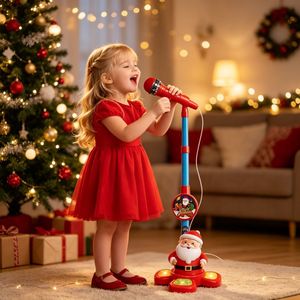 EPT Joyeux Noël Père Noël Instrument de musique Cadeau Enfants Microphone Karaoké Jouet avec support et connexion téléphone portable - Product Image 2