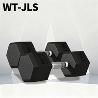 Set Dumbbell Hexagonal Berlapis Karet Lbs Custom Langsung dari Pabrik, Anti Selip, Gagang Krom, untuk Gym Komersial, Fitness, dan Olahraga, Tahan Lama