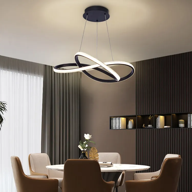 Modern Style Lobby Living Room Iron Aluminum Acrylic Black Led Chandelier Lighting