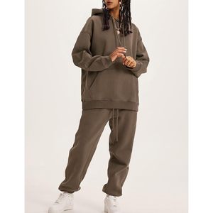Conjunto de 2 Piezas de Felpa para Mujer, Sudadera con Capucha y Pantalones Deportivos Holgados con Bolsillos - Product Image 3