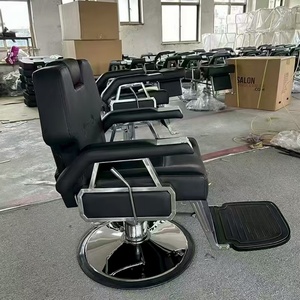 Chaise de barbier noire pour salon de coiffure masculine, meubles en cuir synthétique fabriqués à la main, à vendre - Product Image 5