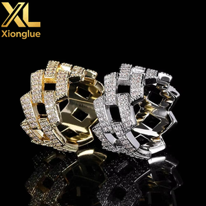 Anillo Cubano de Cobre Chapado en Oro de 18K con Doble Hilera de Circonitas, Anillo de Moda Hiphop para Hombre - Product Image 3