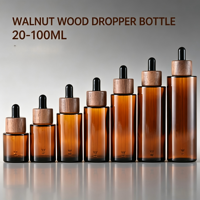 Flacons compte-gouttes en verre ambré à épaule plate SUKUANG 20-100ml, avec bouchon en bois de noyer, pour huiles essentielles et sérums – Contenants de recharge