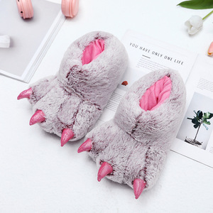 Autumn Winter Super Soft Crystal Cartoon <strong>Bear</strong> <strong>Claw</strong> <strong>Shoes</strong> Parent-Child Thickened Comfortable Plush Plastic All-inclusive Home - Product Image 2