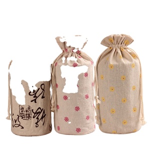 Custom Printed <b>Small</b> Cotton Linen <b>Drawstring</b> Pouch Hemp <b>Bag</b> With Round Bottom - Product Image 1