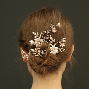 Exquisite High-End <strong>Wedding</strong> Jewelry Elegant Alloy Leaf Flower Bridal <strong>Hair</strong> <strong>Pin</strong> with Pearl Crystal - Product Image 3