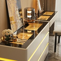Coiffeuse moderne avec éclairage LED, multifonctionnelle, avec rangements, en verre, pour chambre à coucher, mobilier pour la maison et l'hôtel