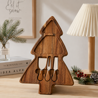 Planche à fromage en bois d'acacia motif sapin de Noël, avec couteaux, plateau de service pour charcuterie, coffret cadeau de Noël – Vente chaude