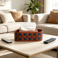 Boîte à mouchoirs en cuir PU tissé à motif damier, personnalisée, luxueuse, moderne, imperméable, durable, multi-usages, distributeur de serviettes pour la maison