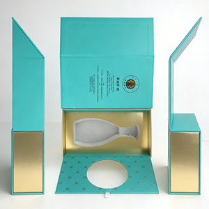 Boîte à vin personnalisée à double porte avec fermeture magnétique, boîte rigide recyclable, doublure en éponge, finition brillante, emballage haut de gamme pour les boissons alcoolisées - Product Image 2