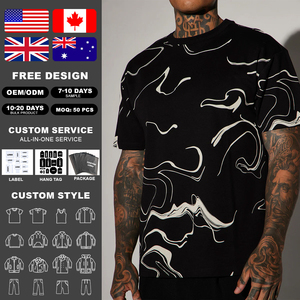 T-shirt KingSen pour homme, coupe ample, imprimé abstrait fluide, coton lourd, style hip-hop streetwear, décontracté, graphique - Product Image 2