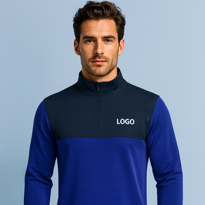 Sudadera de Golf Azul para Hombre, Ligera, Cómoda, de Punto Elástico, Transpirable y de Secado Rápido, con Cierre de Cremallera de un Cuarto, Personalizada por Fabricantes de Ropa - Product Image 4