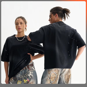 T-shirt da uomo personalizzata <span class=keywords><strong>a</strong></span> maniche corte, girocollo, in cotone 100%, <span class=keywords><strong>a</strong></span> <span class=keywords><strong>pois</strong></span>, vestibilità ampia, stile streetwear - Product Image 3
