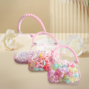 Childrens Handbag Set Makeup Beaded Toy Diy Craft Kit For Girls Age 3-10 Years Old Acrylic Material Transparent Pink Color - Product Image 1